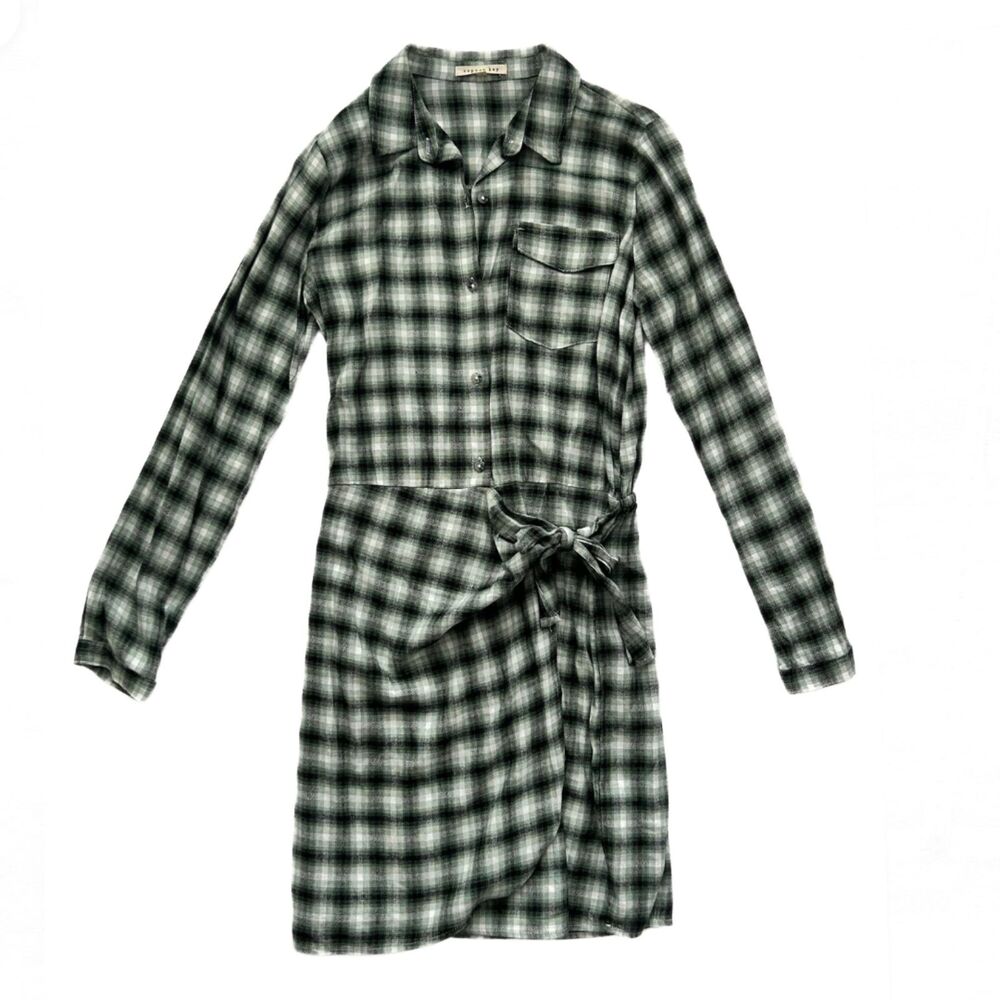 Copper Key Wrap Dress Plaid Green Cotton Blend Shirt Dress Women’s Size M